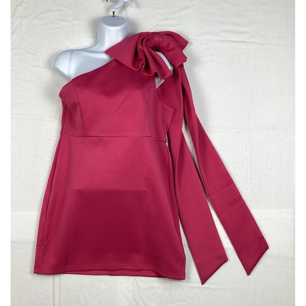 Showpo Mini Dress Pink Shaima One Shoulder Bow‎ Cape Sleeve Size 12, NWT